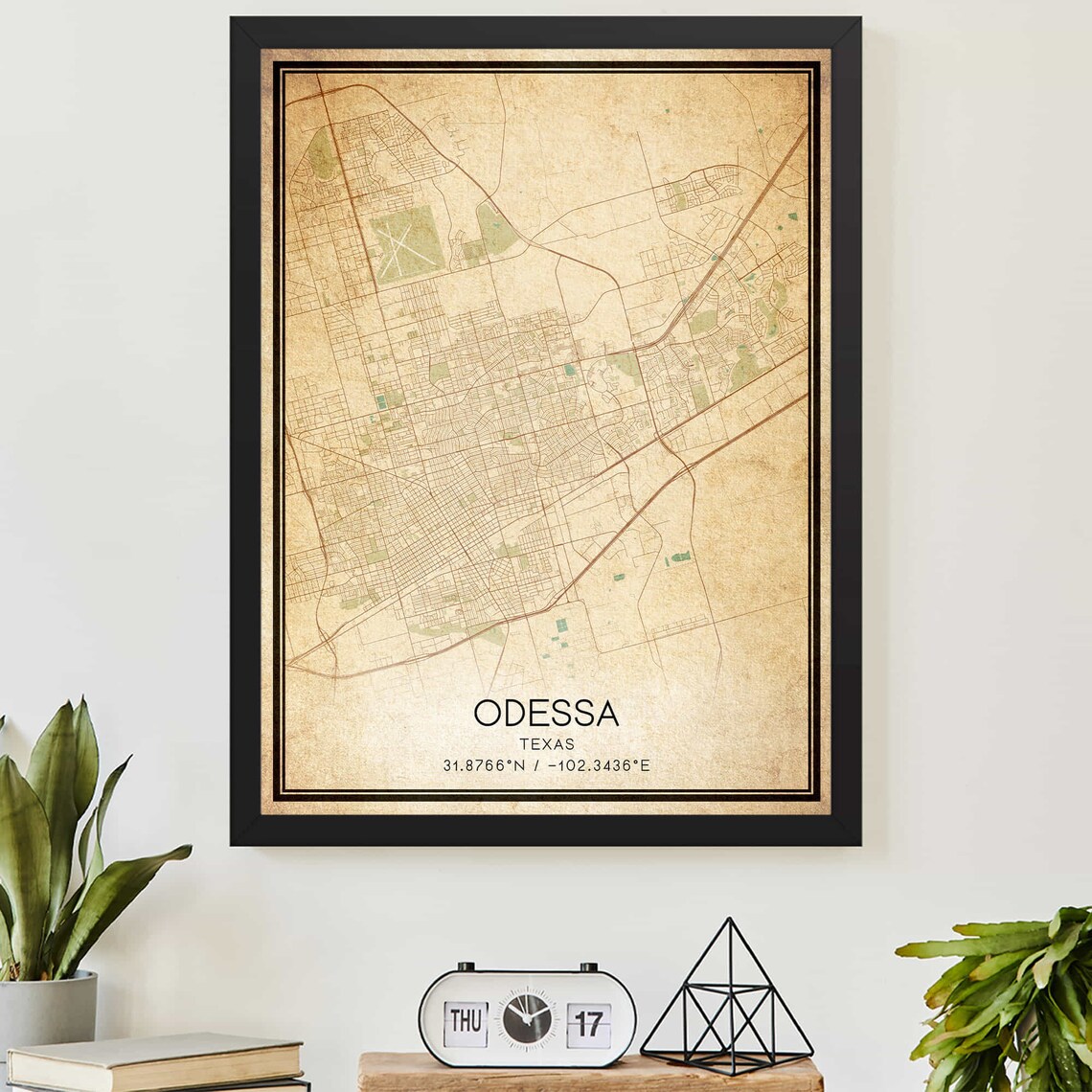 Vintage Odessa Texas City Map Poster With Printed Geographic Coordinates