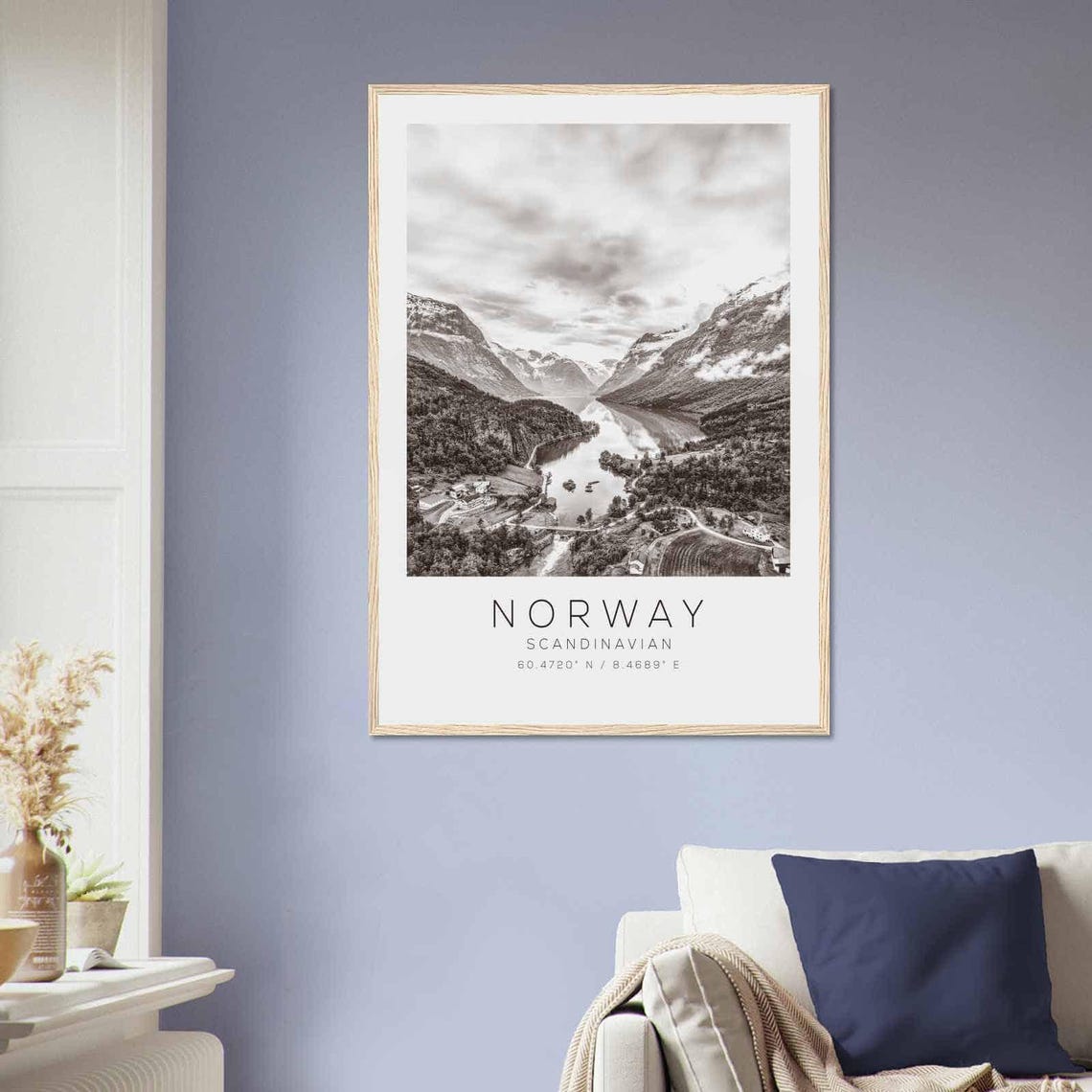 Norway Scandinavian Fjord Valley Aerial Black White Photo Poster - Image 2