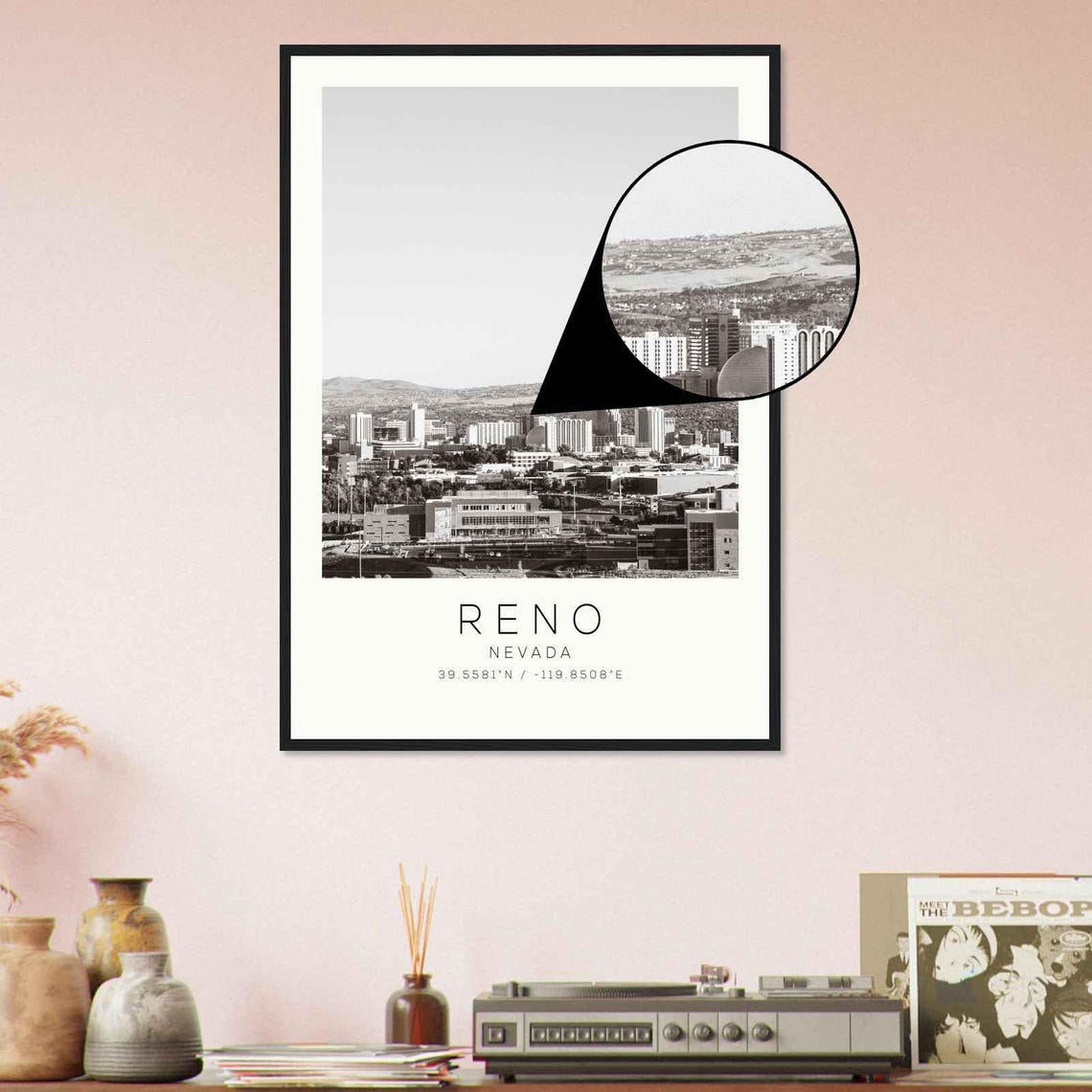 Reno Nevada Wide Panoramic Skyline Black and White Photo Poster - Image 4