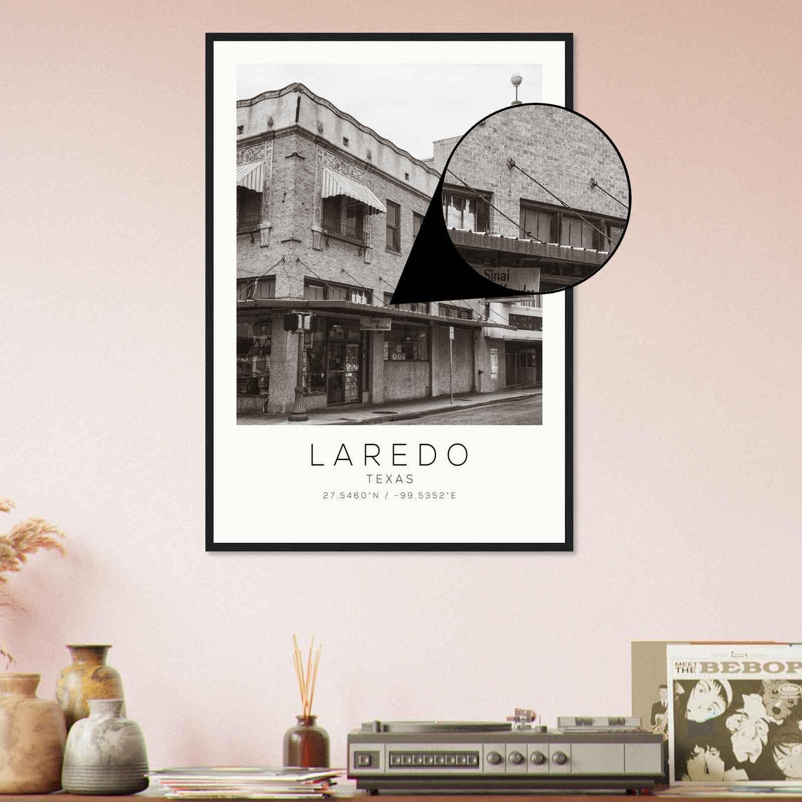 Laredo Texas Historic Plaza Theater District Black And White Poster - Image 4