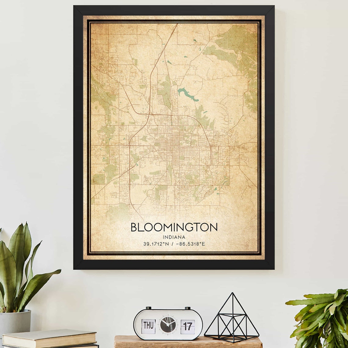 Vintage Bloomington Indiana Street Map Coordinate Art Poster
