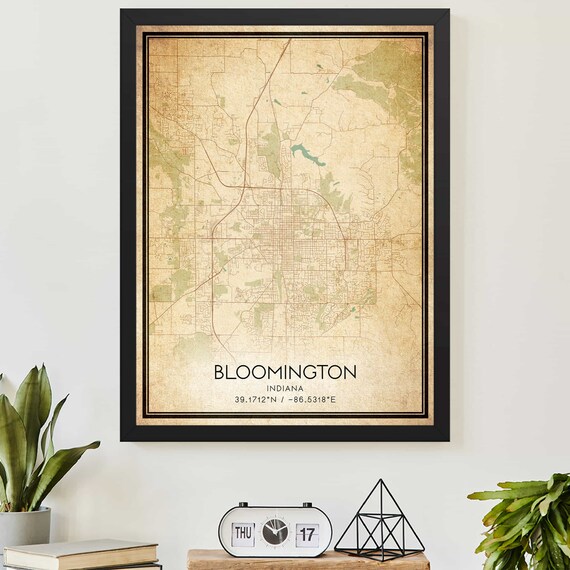 Vintage Bloomington Indiana Street Map Coordinate Art Poster