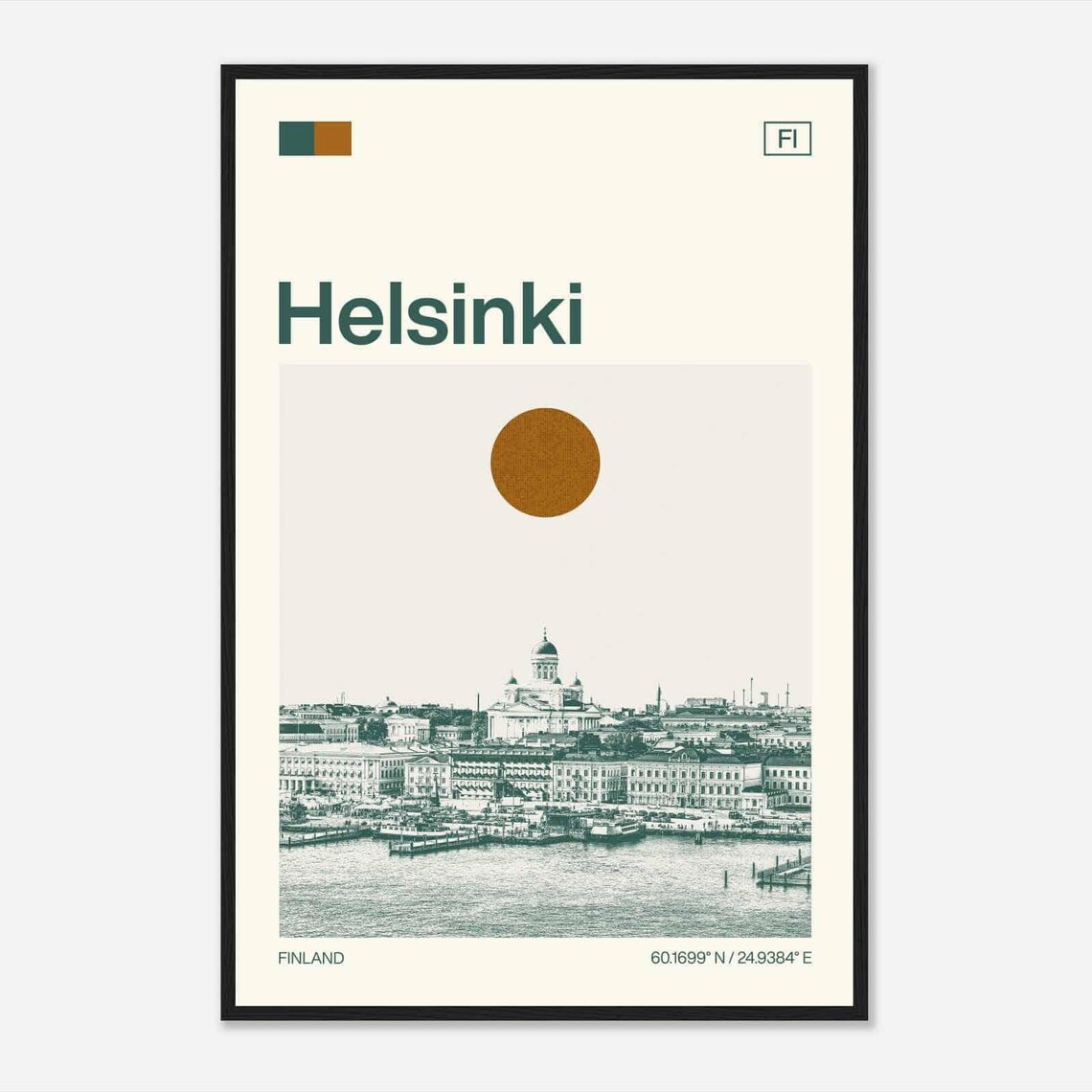 Helsinki Finland Cathedral Harbor Sun Minimalist Travel Art Poster
