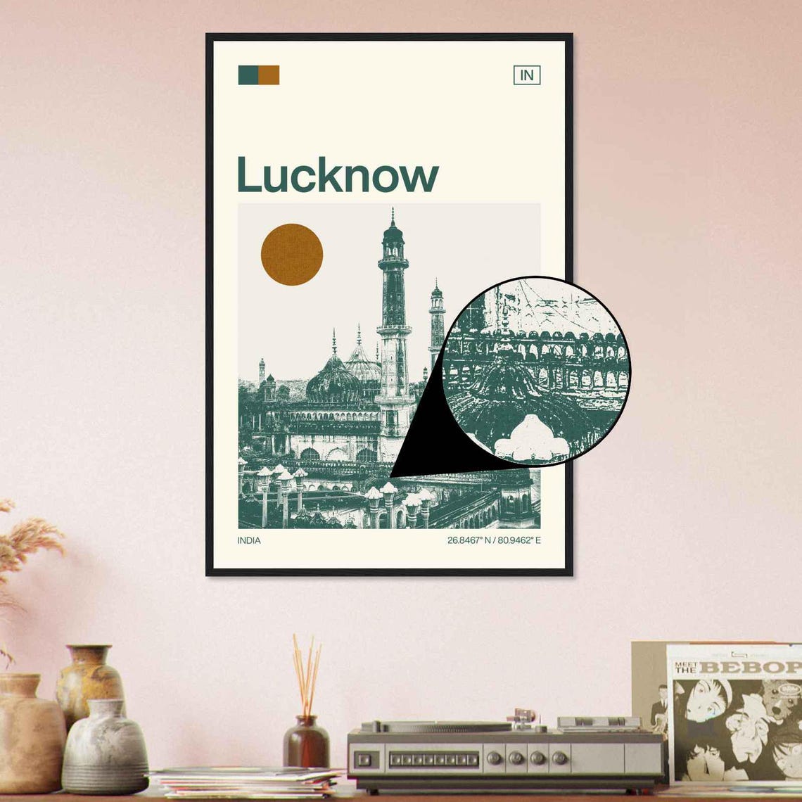 Lucknow India Modern Minimalist Mosque Domes Minarets Art Poster - Image 4