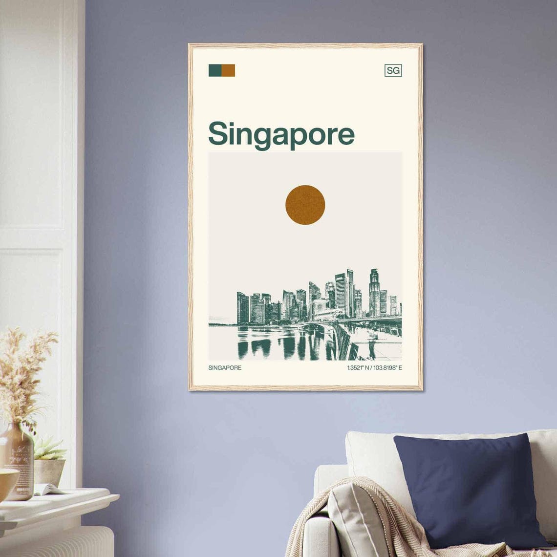 Singapore Marina Bay Skyline Waterfront Sun Duotone Travel Poster - Image 2