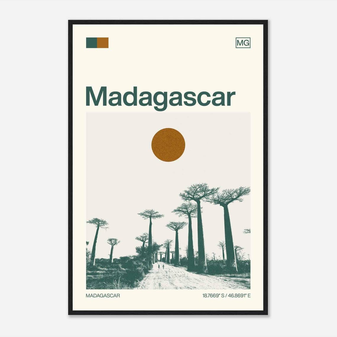 Madagascar Modern Minimalist Baobab Trees Dirt Road Art Poster