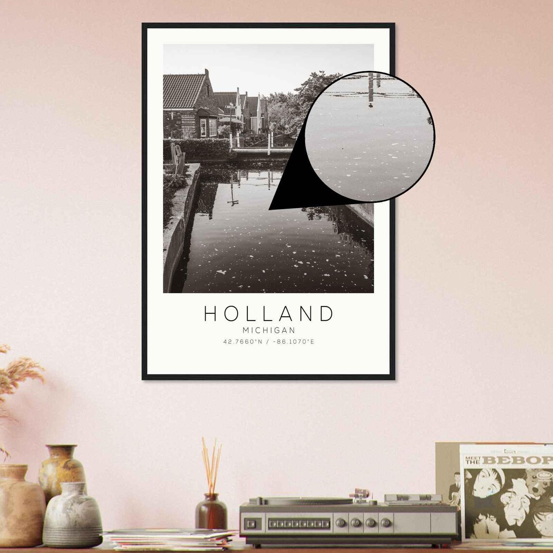 Holland Michigan Dutch Canal Houses Black White Photo Poster - Image 4