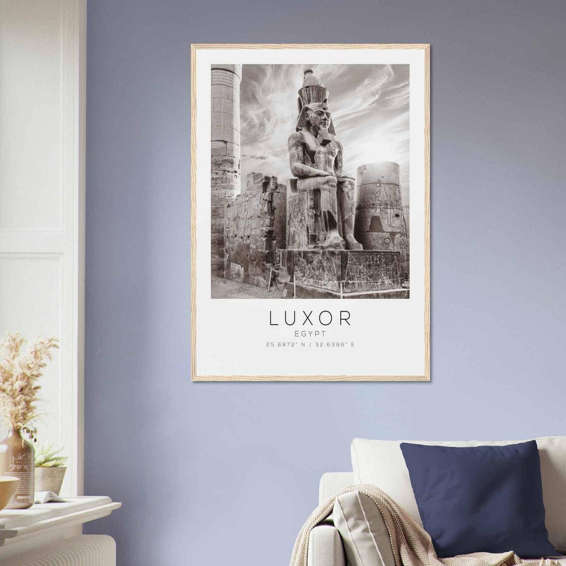 Luxor Egypt Ancient Pharaoh Statue Black and White Photo Poster - Image 2