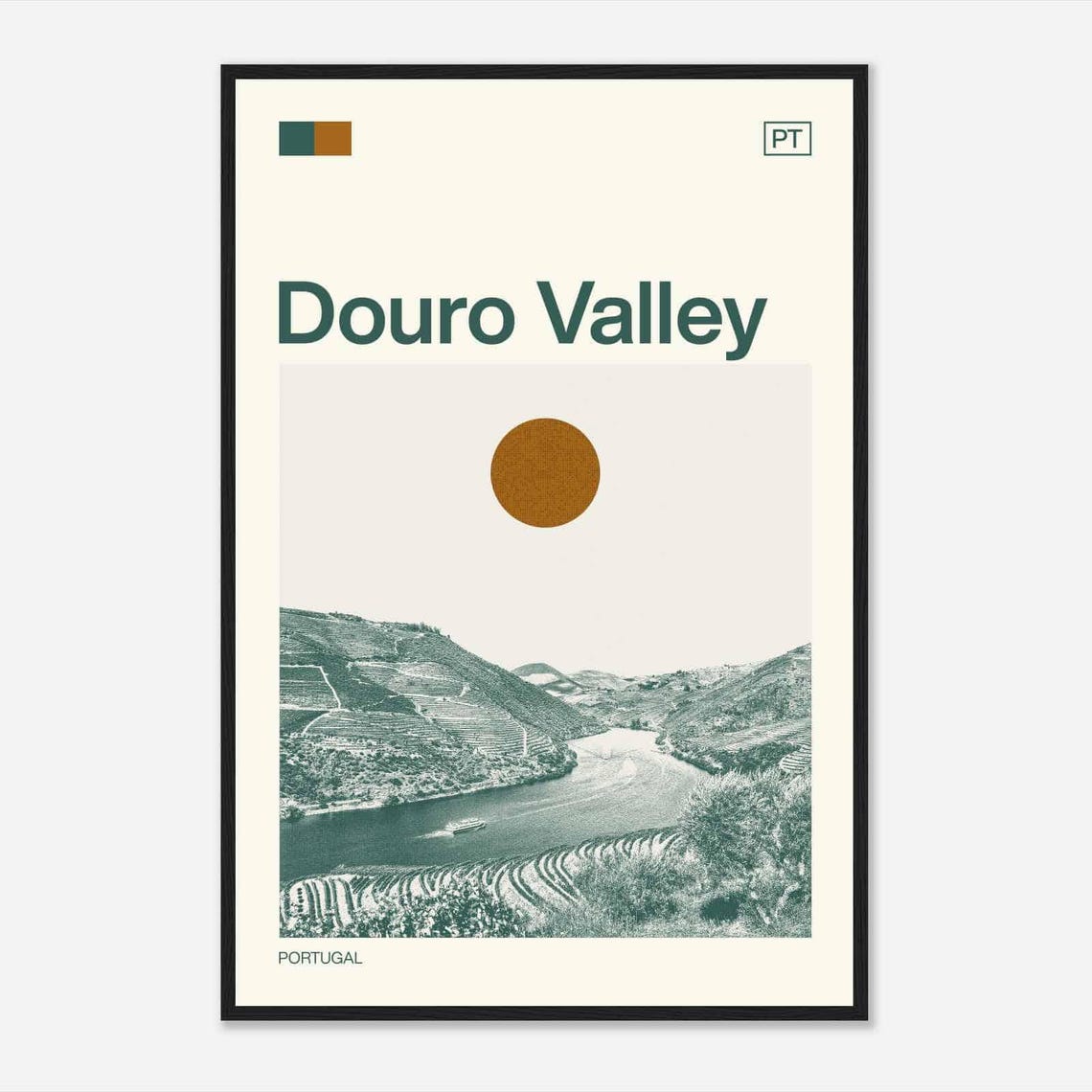 Douro Valley Portugal Terraced Vineyard River Landscape Poster