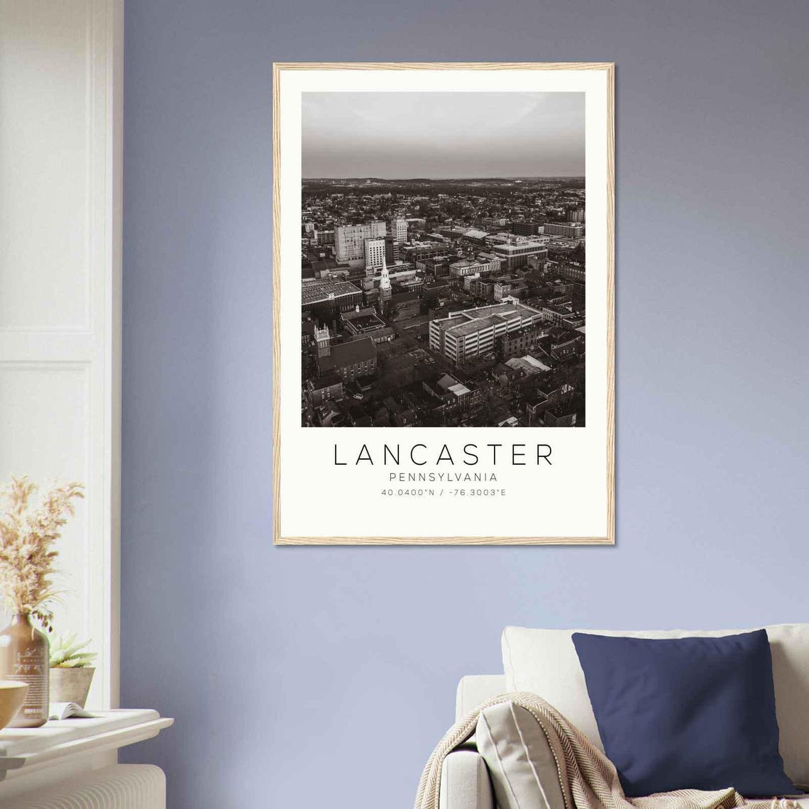 Lancaster Pennsylvania Downtown Aerial Black White Photo Poster - Image 2