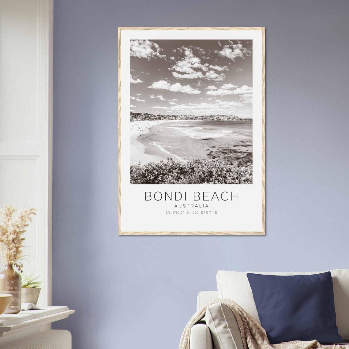 Bondi Beach Australia Crescent Shoreline Black White Photo Poster - Image 2