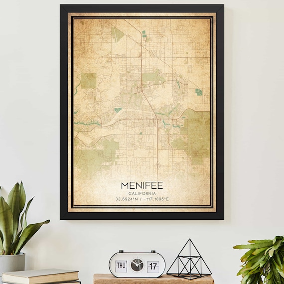 Vintage Menifee California City Street Map Coordinates Poster