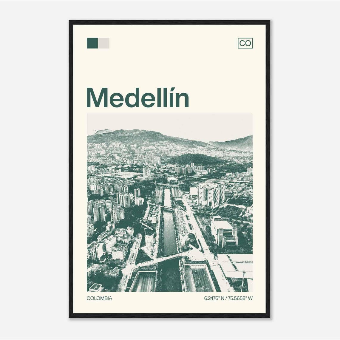 Medellin Colombia Minimalist Monochrome Travel Photo Poster