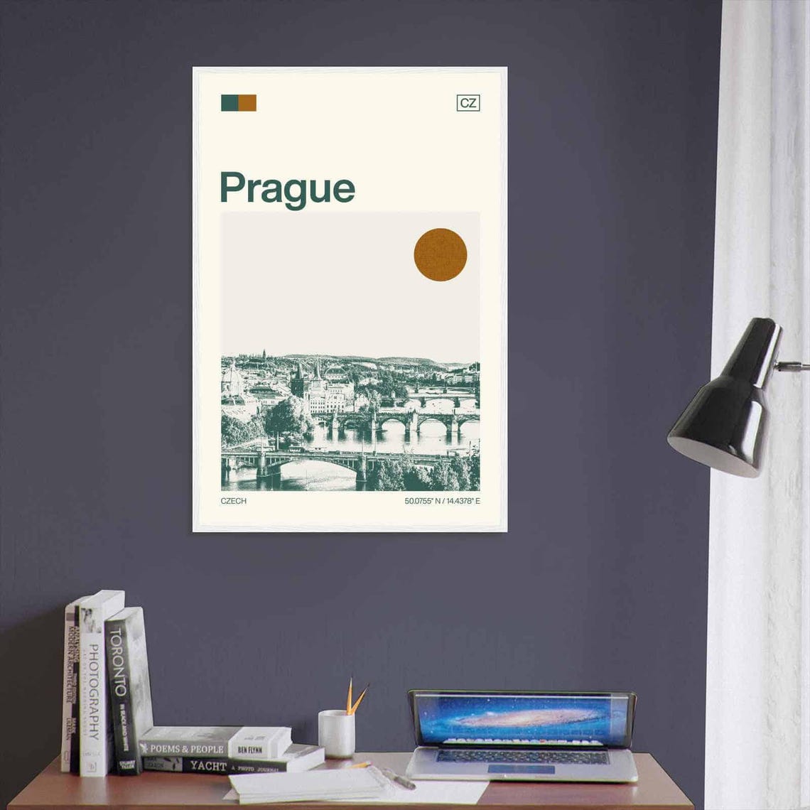Prague Czech Vltava River Bridges Skyline Sun Duotone Travel Poster - Image 3