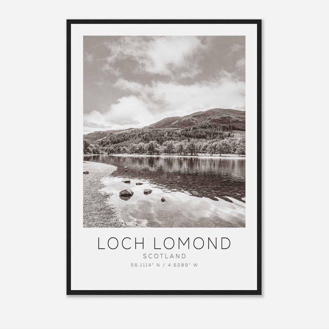 Loch Lomond Scotland Travel Photo Poster Bw Loch Lomond Travel Print Minimalist Travel Poster Print