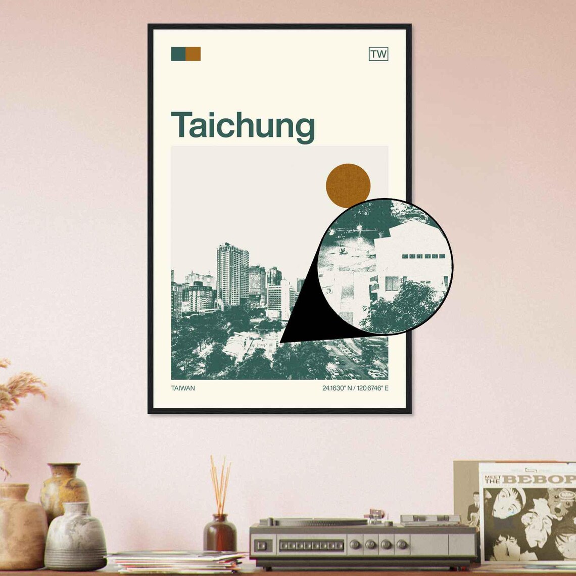 Taichung Taiwan City Skyline Highrise Vintage Style Travel Poster - Image 4