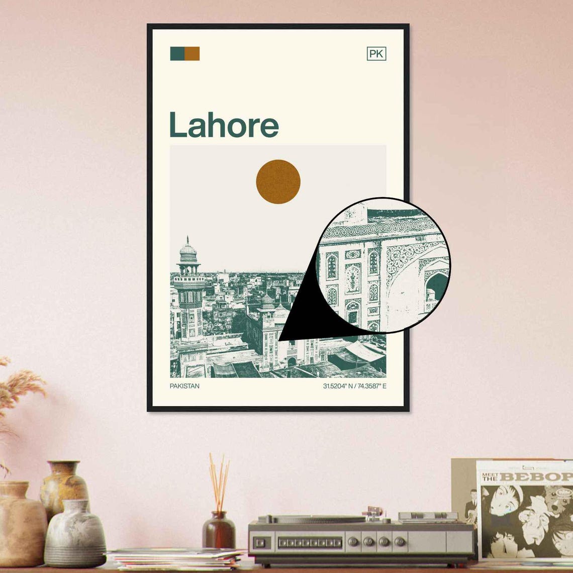 Lahore Pakistan Old City Mosques Minarets Duotone Travel Poster - Image 4