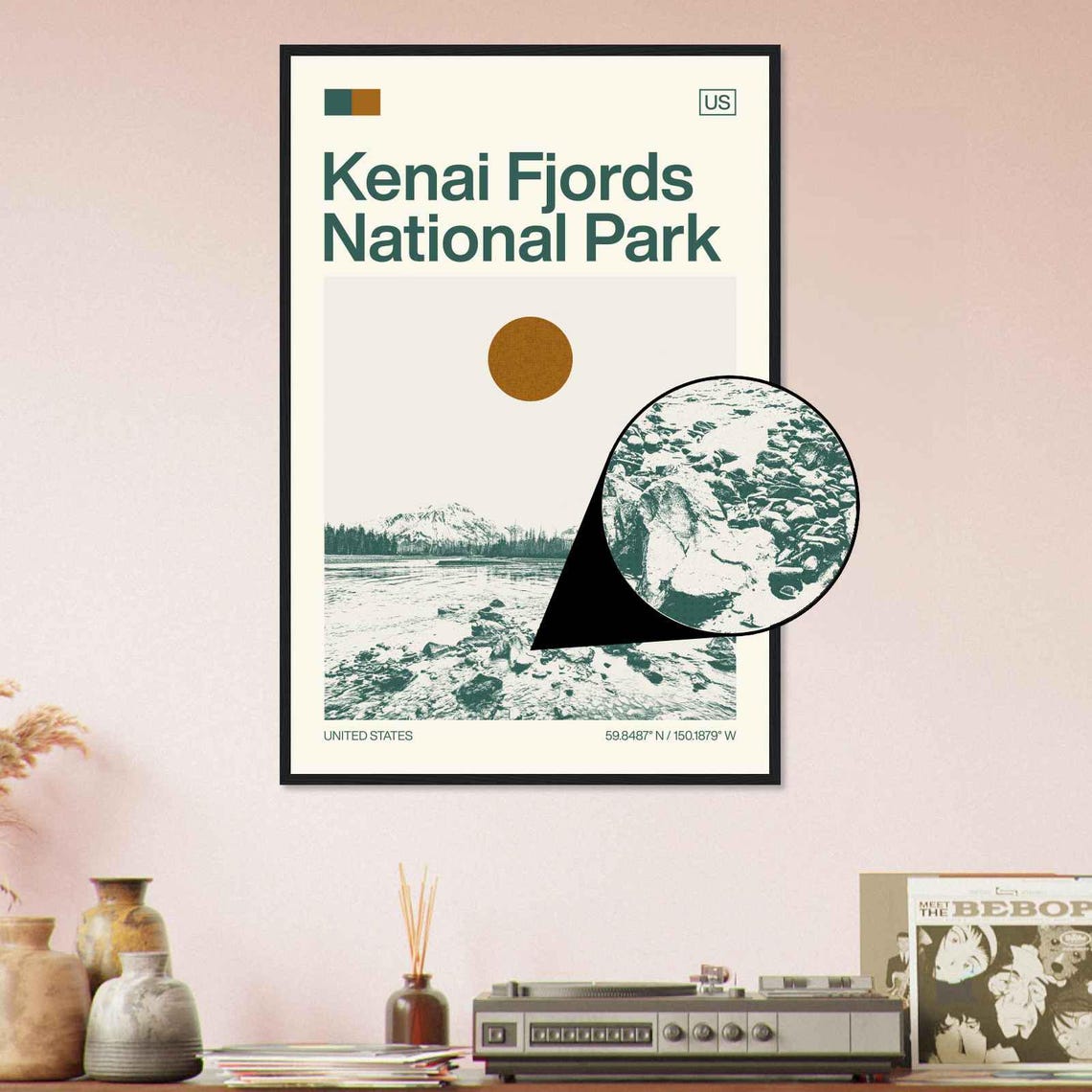 Kenai Fjords Alaska Snow Mountain Shore Minimalist Travel Poster - Image 4