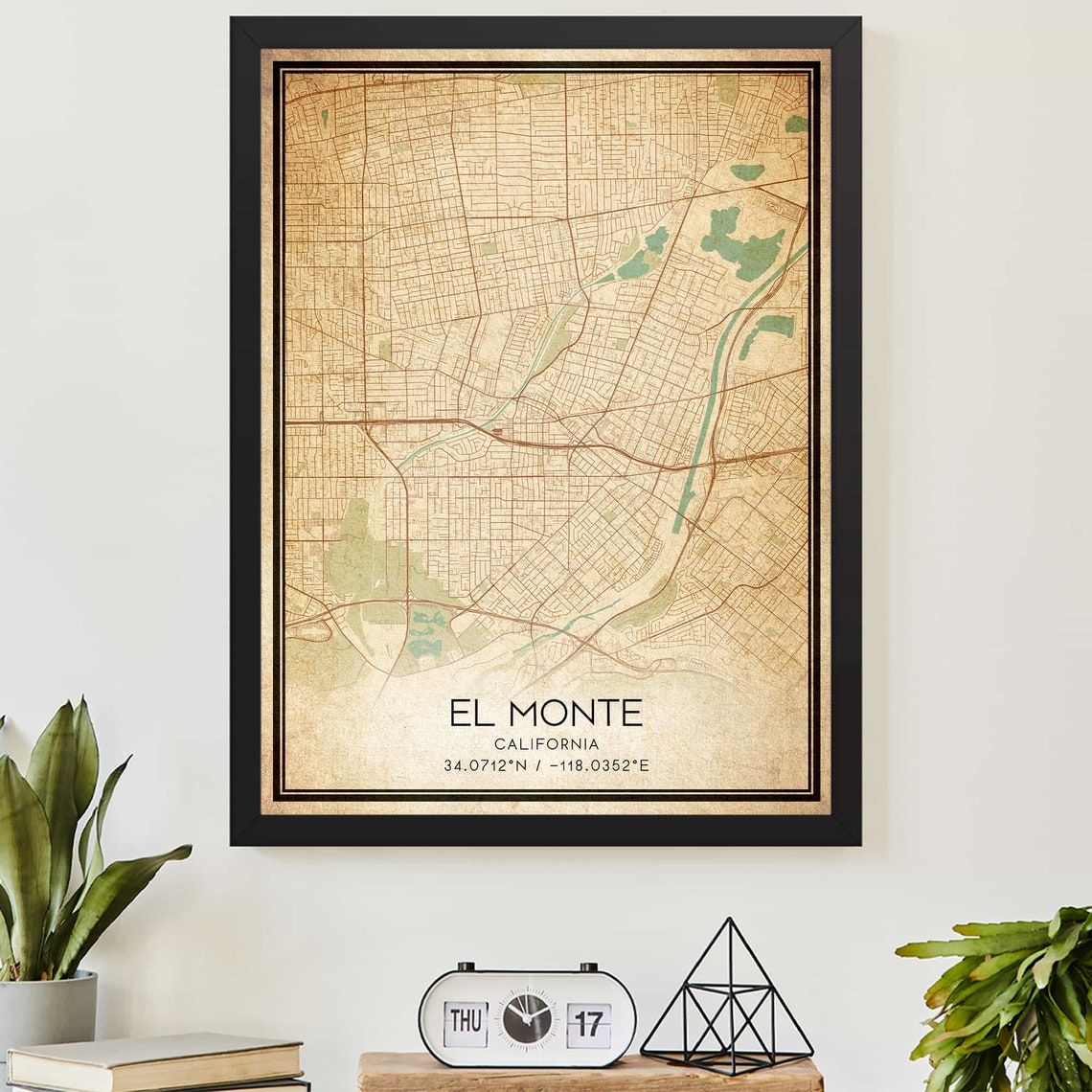 El Monte California Vintage Street Map Coordinates Hometown Poster