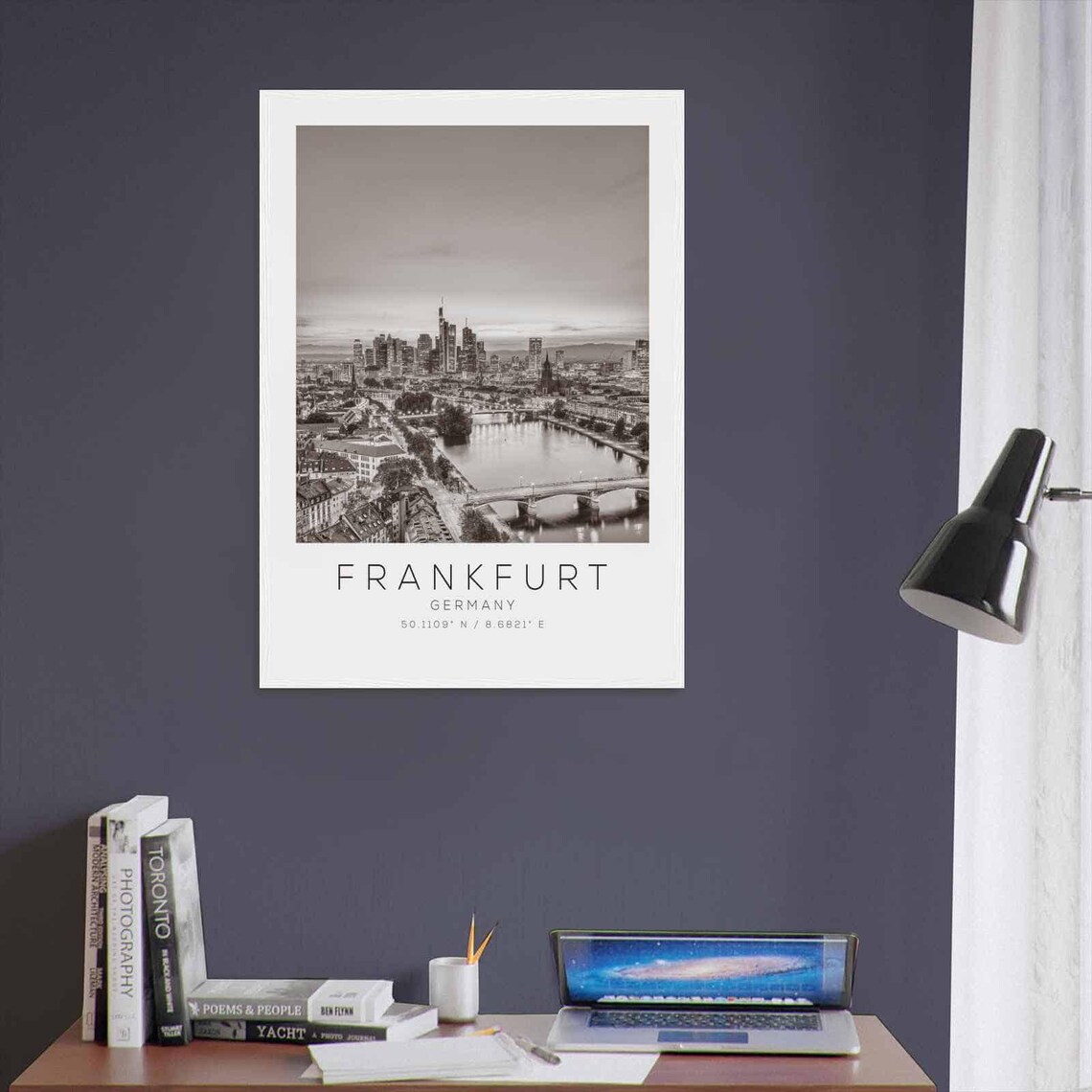 Frankfurt Germany Dusk City Panorama Black and White Travel Poster - Image 3