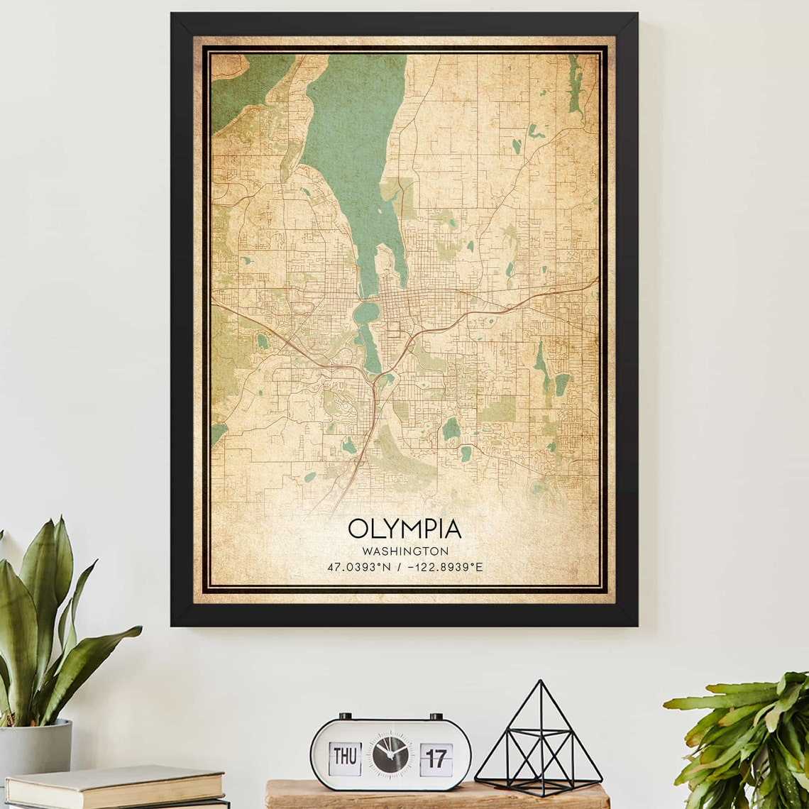 Olympia Washington Sepia Vintage Street Map With Coordinates Art Print