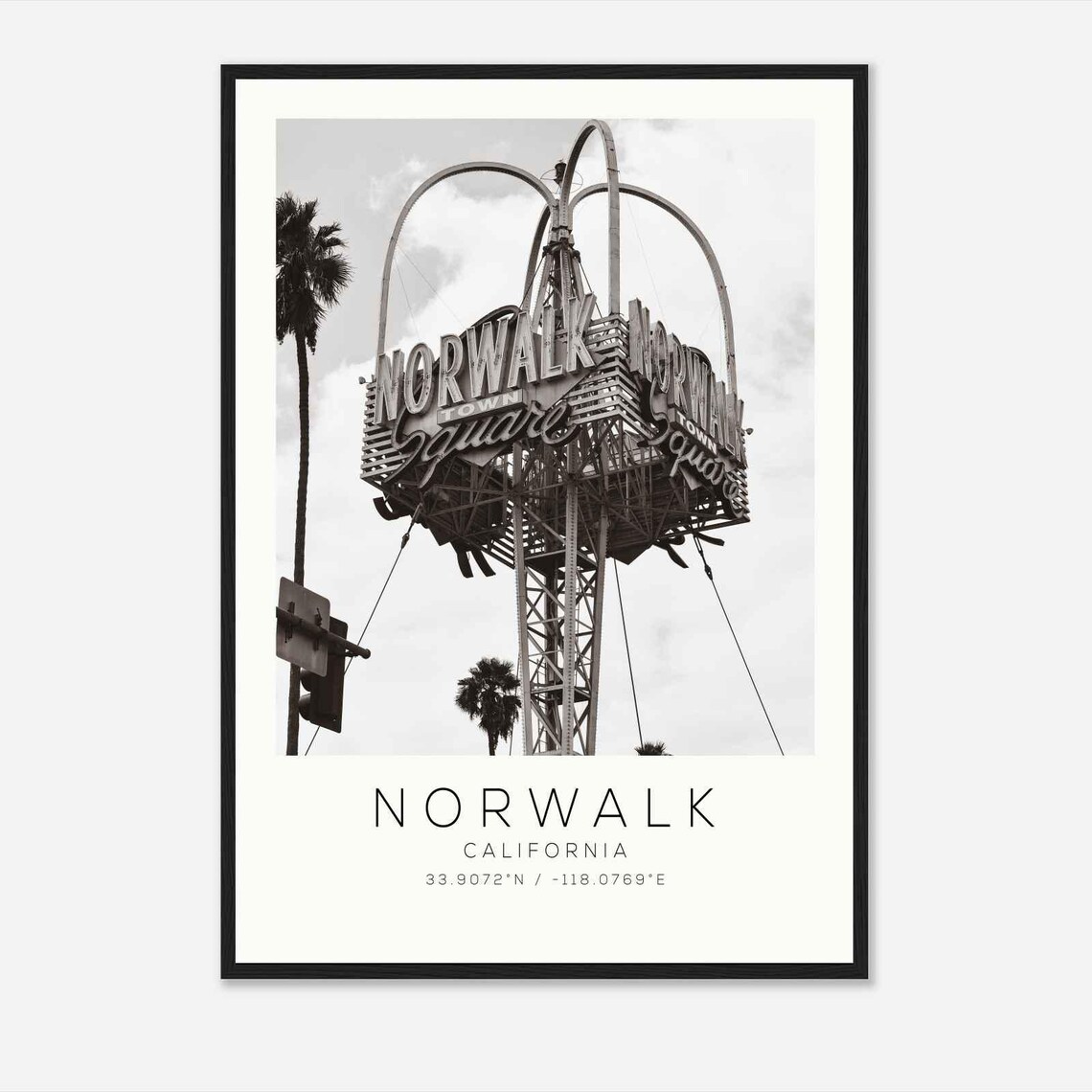 Norwalk California Town Square Sign Retro Minimalist Travel Poster