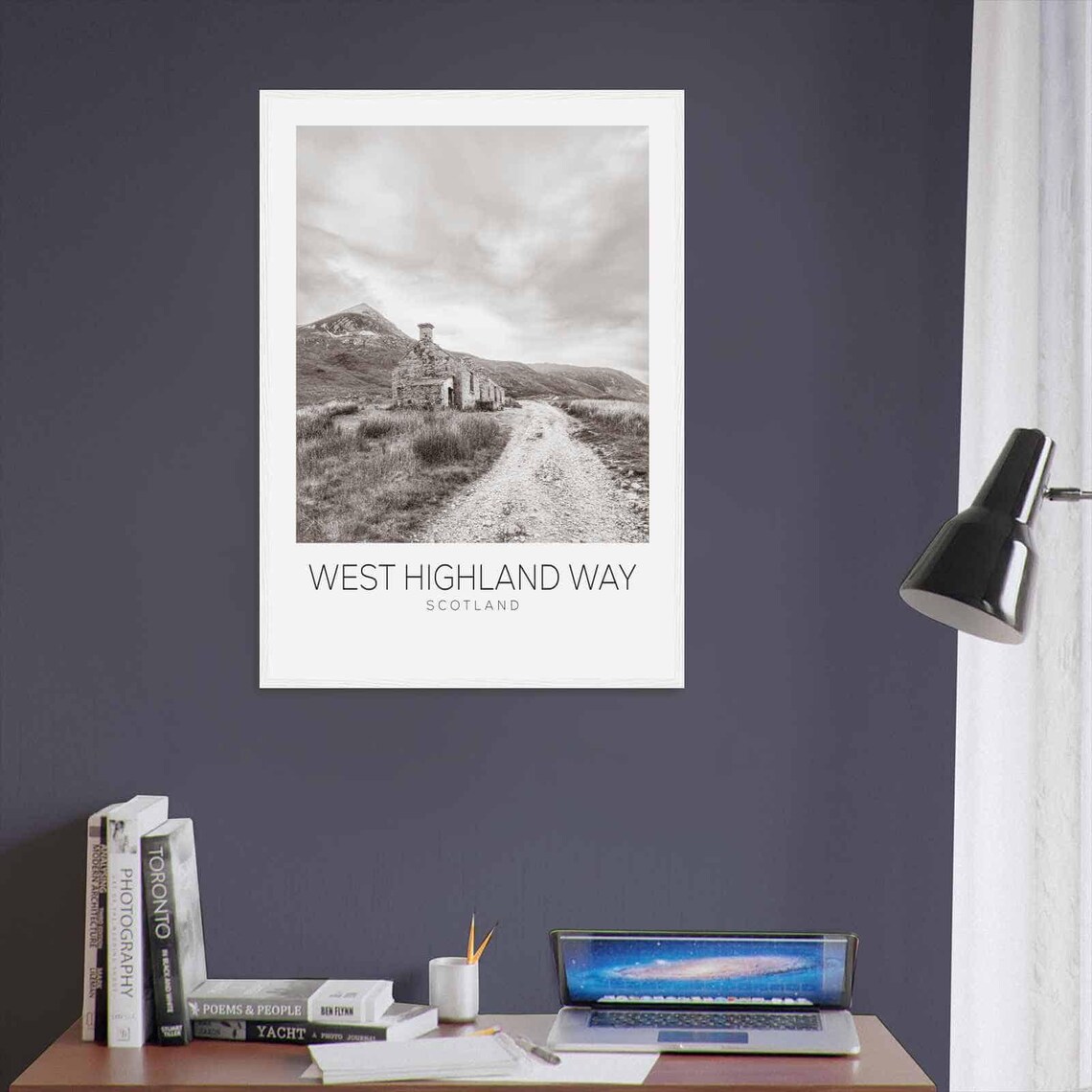 West Highland Way Scotland Stone Cottage Mountain Black White Poster - Image 3