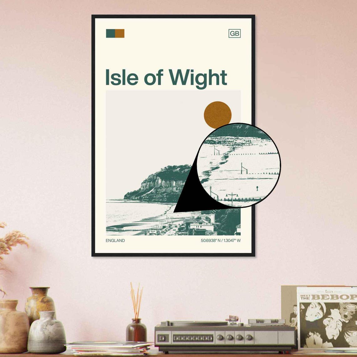 Isle Of Wight England Chalk Cliffs Beach Coast Duotone Travel Poster - Image 4