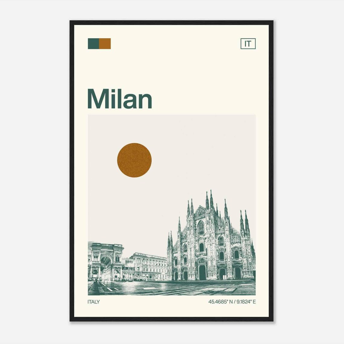 Milan Italy Duomo Cathedral Gothic Spires Minimalist Travel Poster