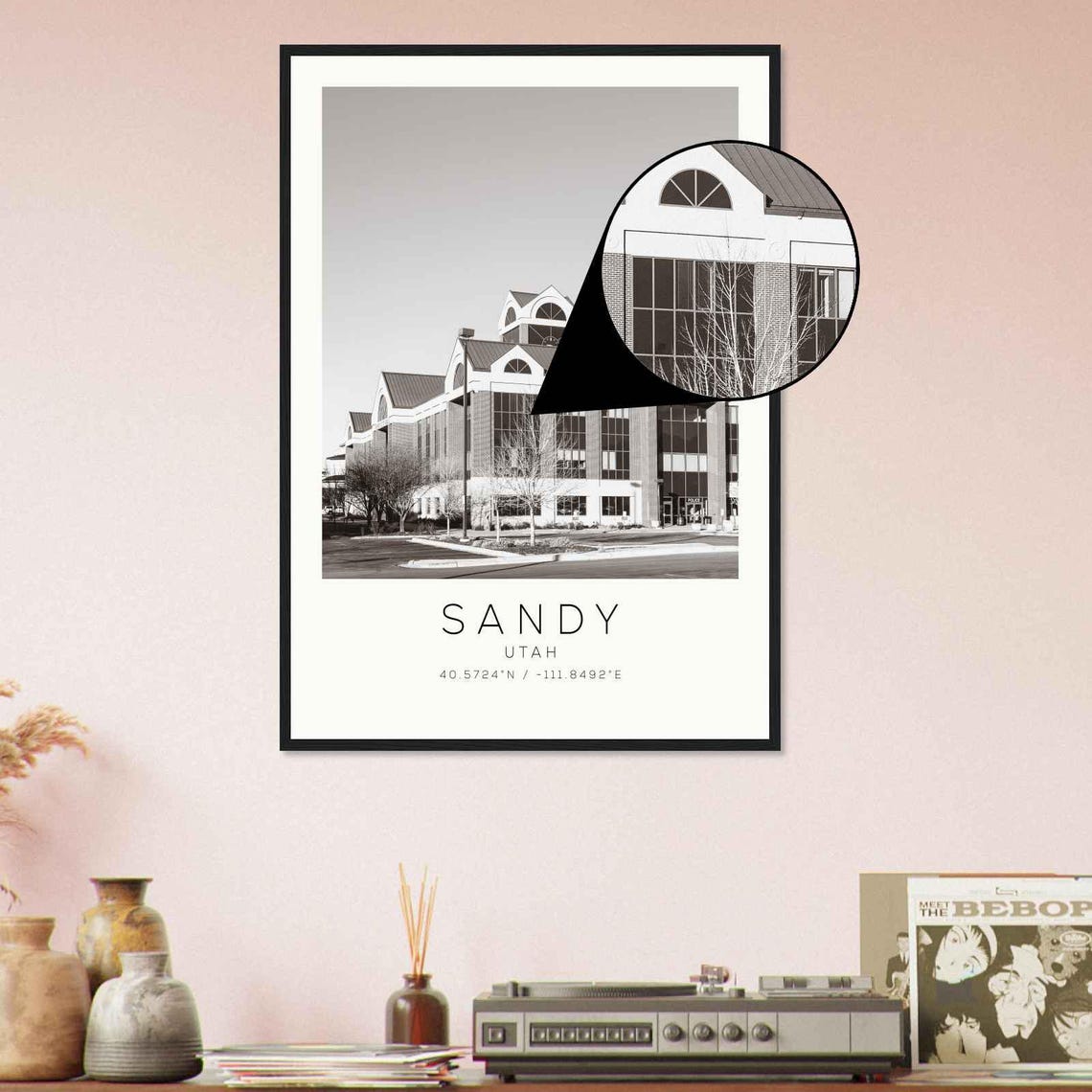 Sandy Utah City Hall Building Architecture Monochrome Poster - Image 4