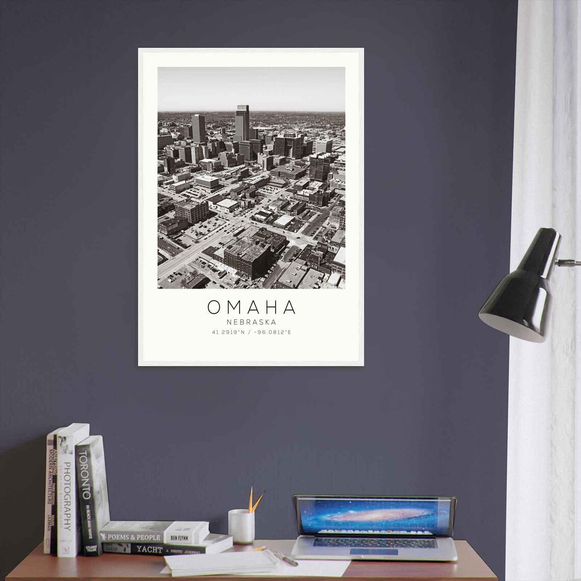 Omaha Nebraska Aerial Downtown Skyline Black and White Photo Poster - Image 3