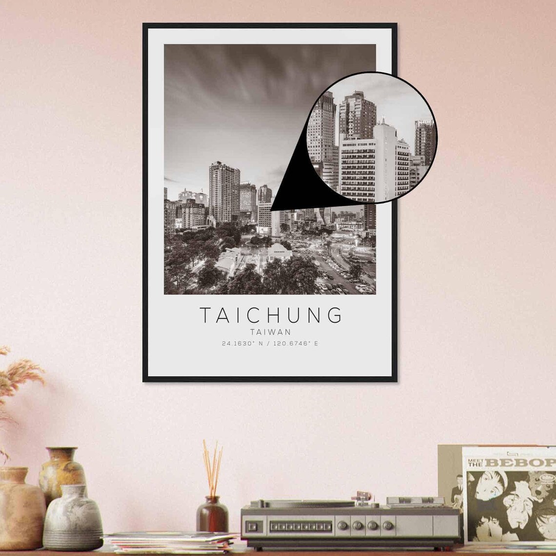 Taichung Taiwan City Skyline Dusk Black and White Photo Poster - Image 4