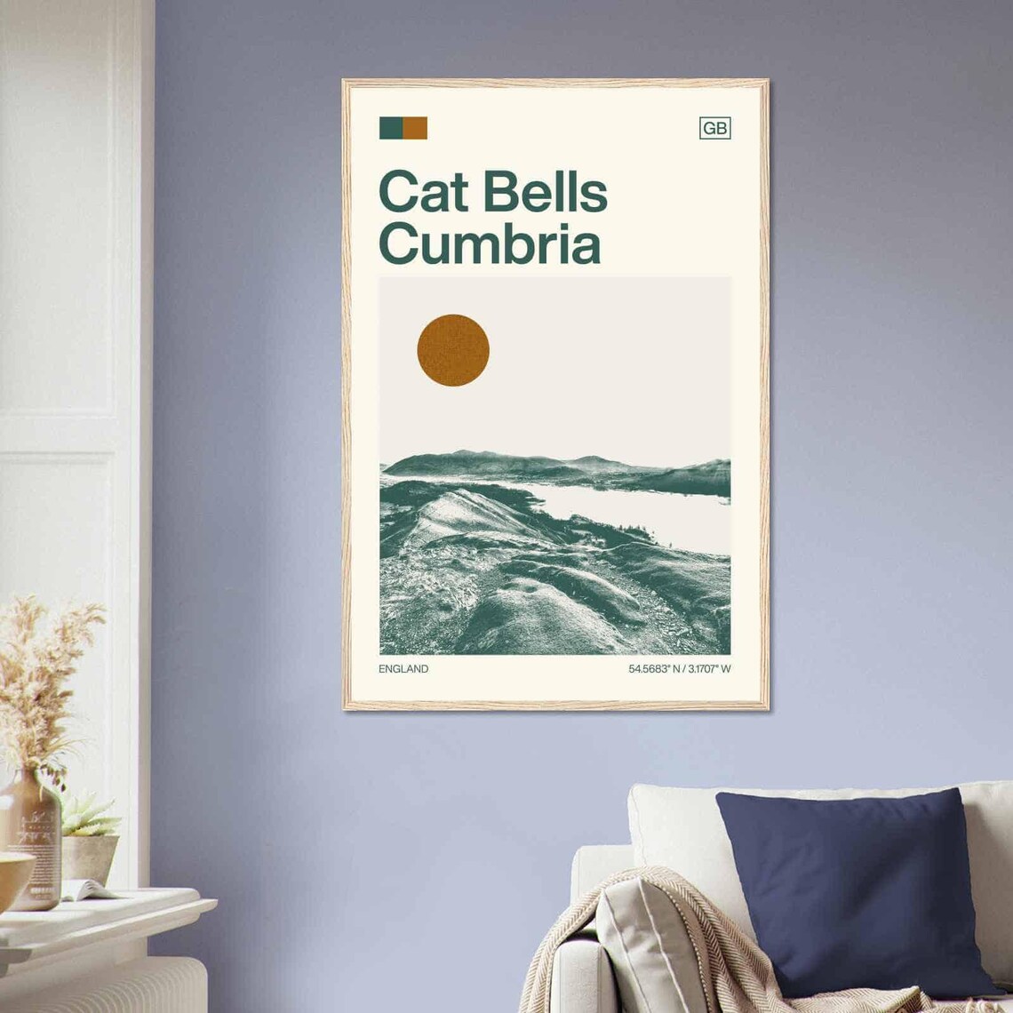 Cat Bells Cumbria Fell Summit Lake District View Minimalist Travel Poster - Image 2