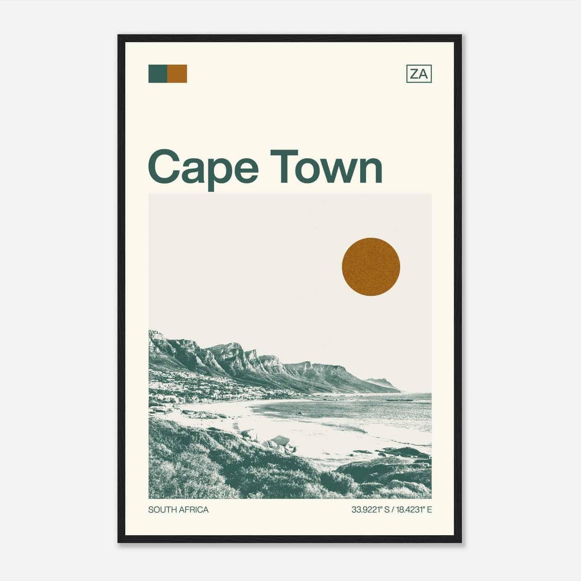 Cape Town South Africa Table Mountain Coast View Travel Poster