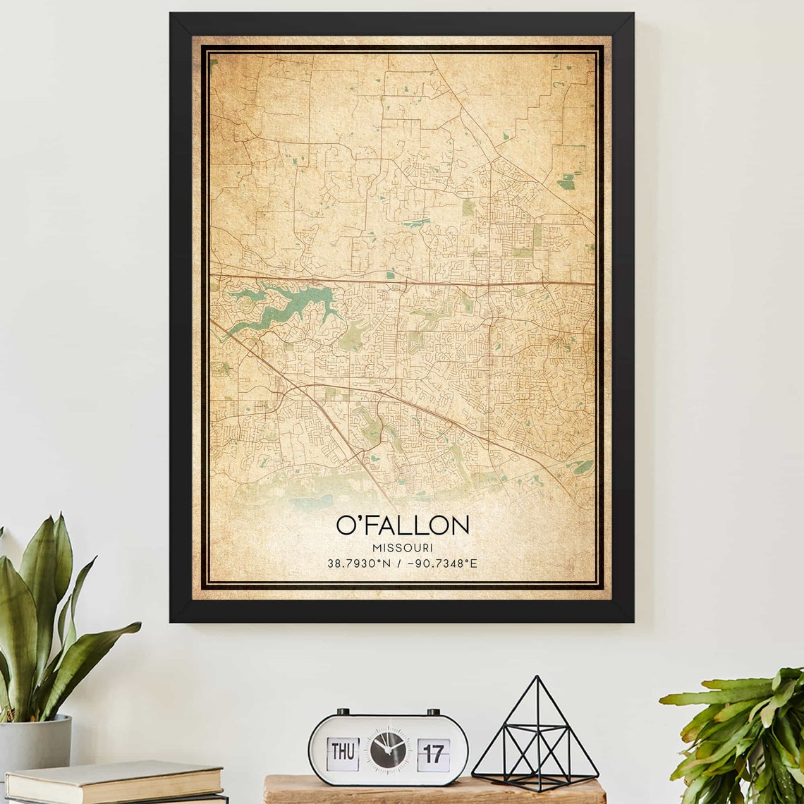 O'Fallon Missouri Vintage Street Map Coordinates City Poster