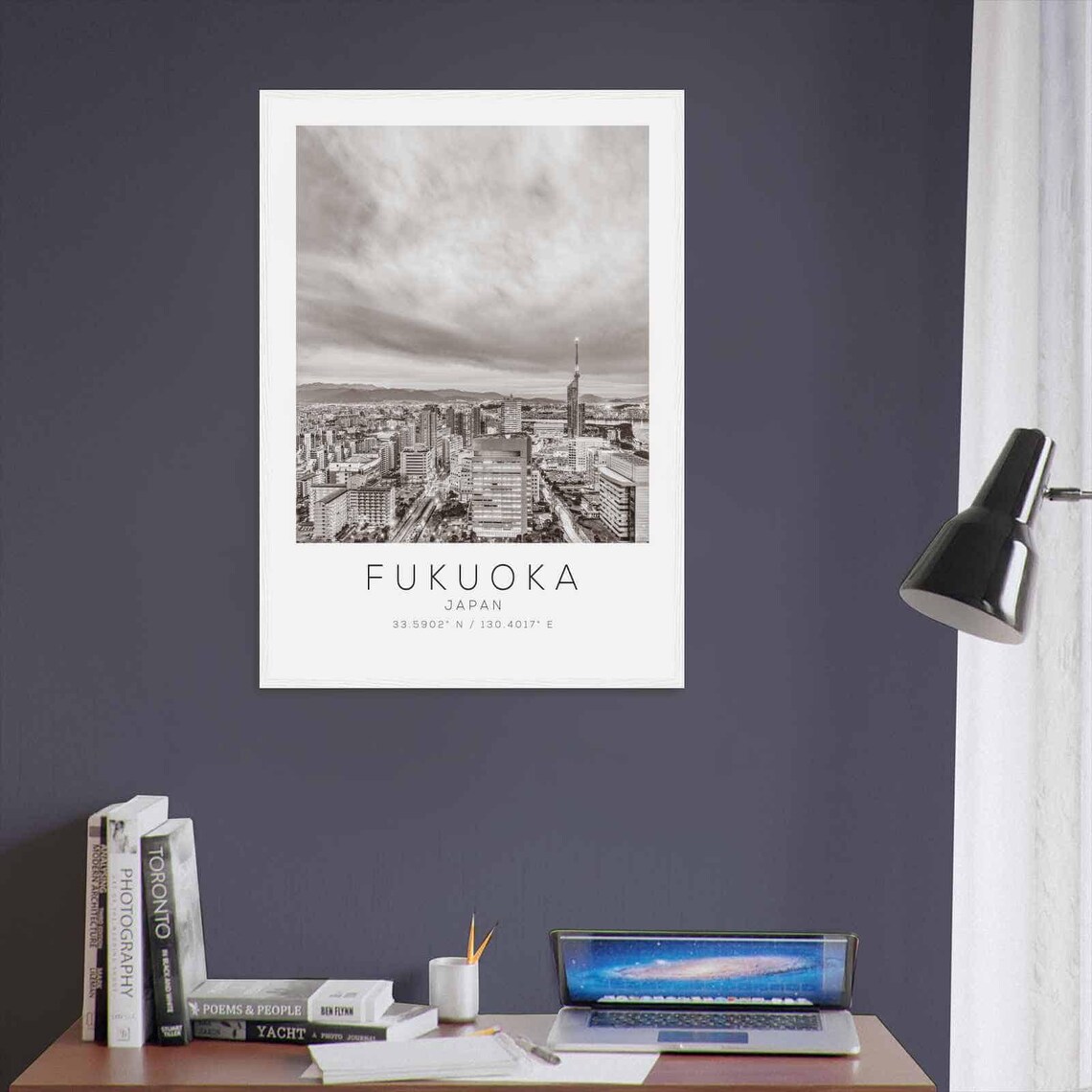 Fukuoka Japan Cityscape Skyline Black and White Travel Poster - Image 3