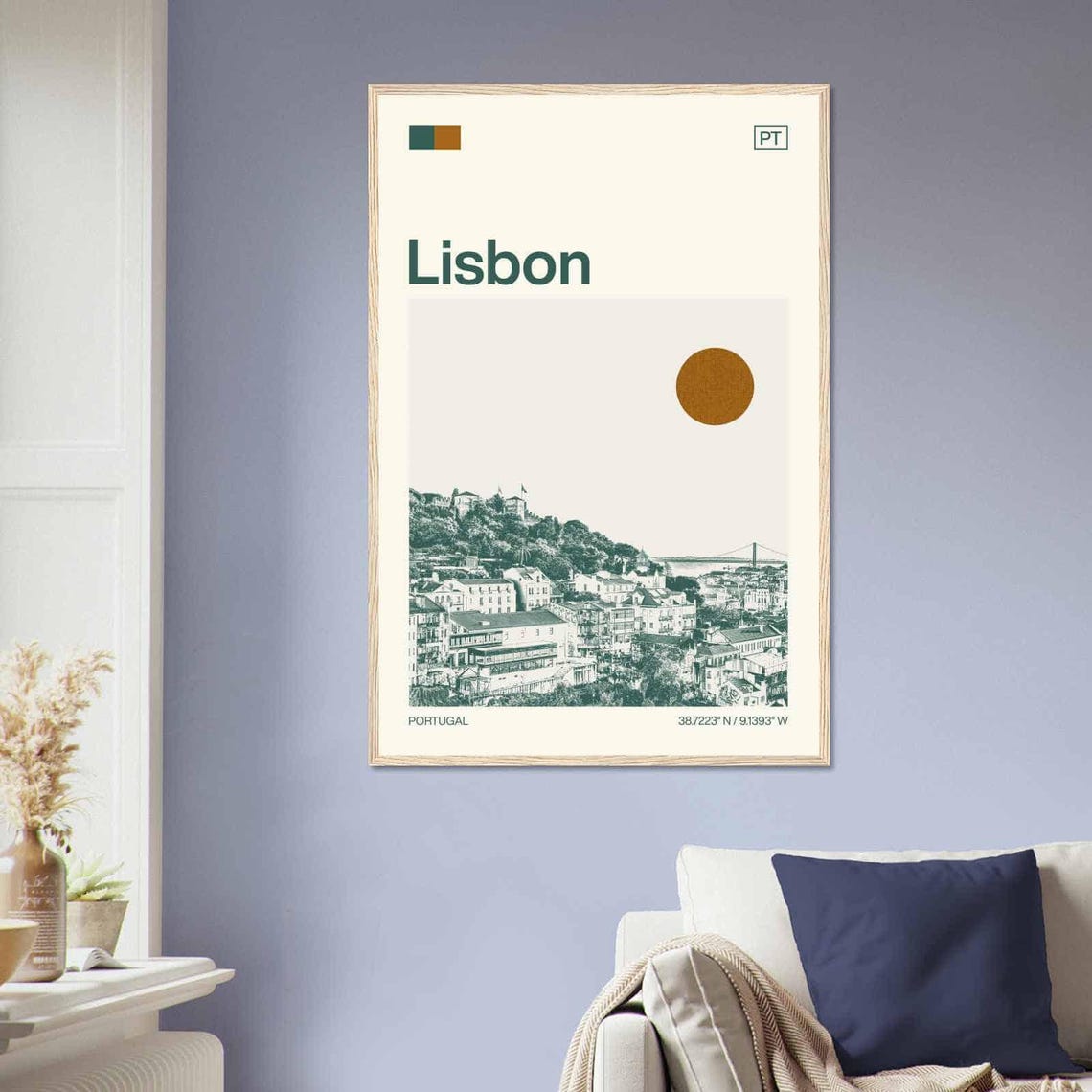 Lisbon Portugal Castle Hill Bridge River View Duotone Travel Poster - Image 2