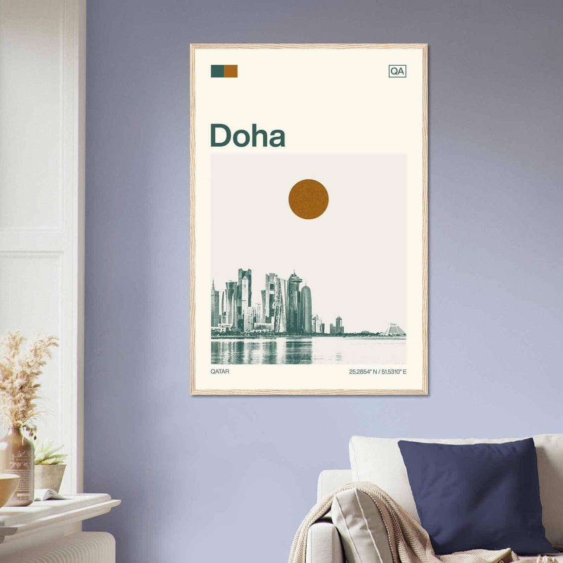 Doha Qatar Bay Skyline Sun Minimalist Modern Travel Art Poster - Image 2