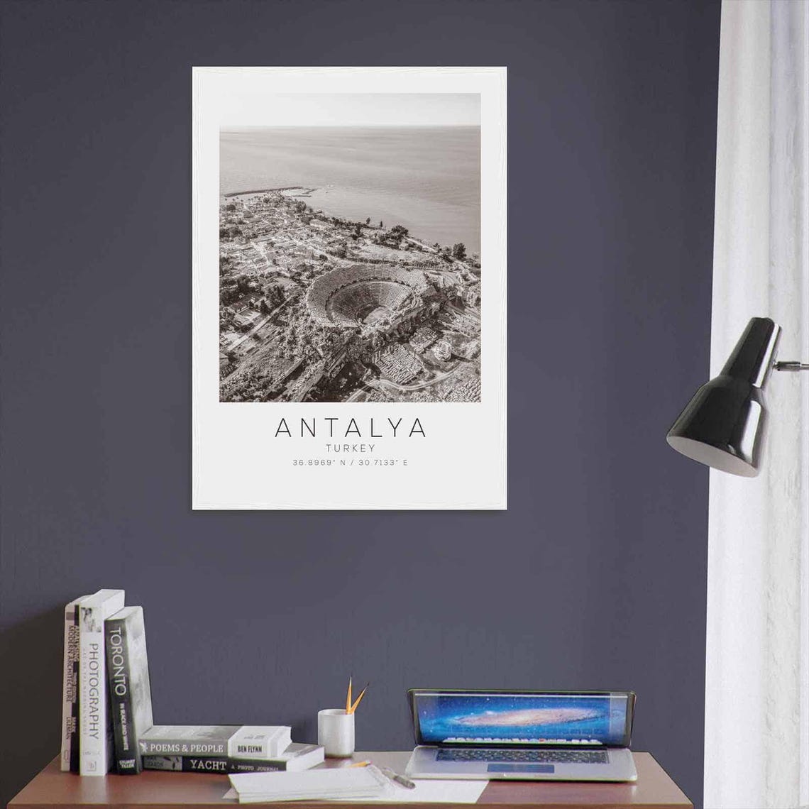 Antalya Turkey Aerial Ancient Amphitheater Coast Ruins Travel Poster - Image 3