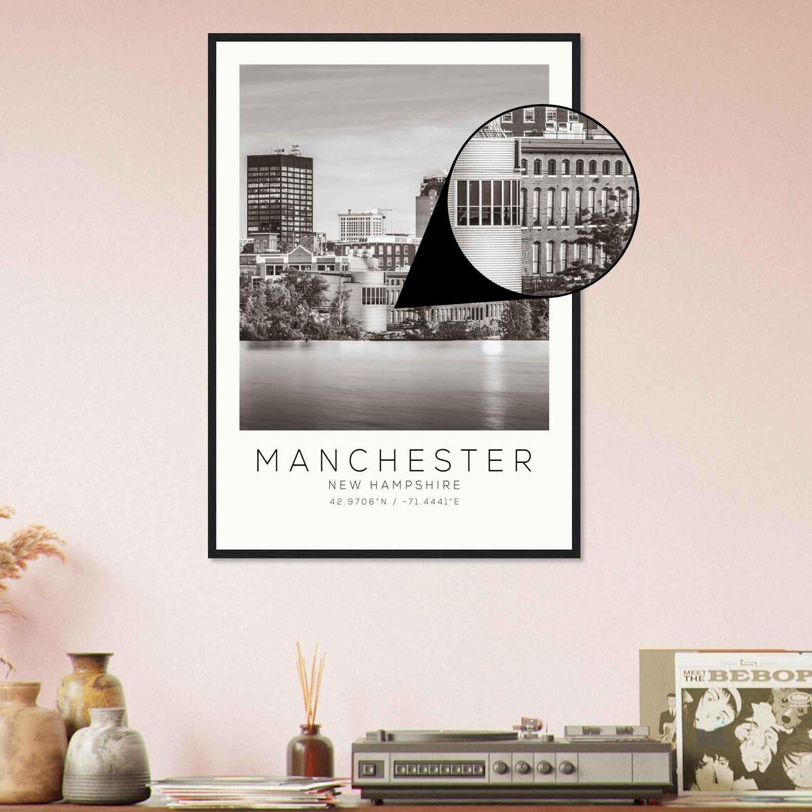 Manchester New Hampshire Skyline Across Merrimack River Photo Poster - Image 4