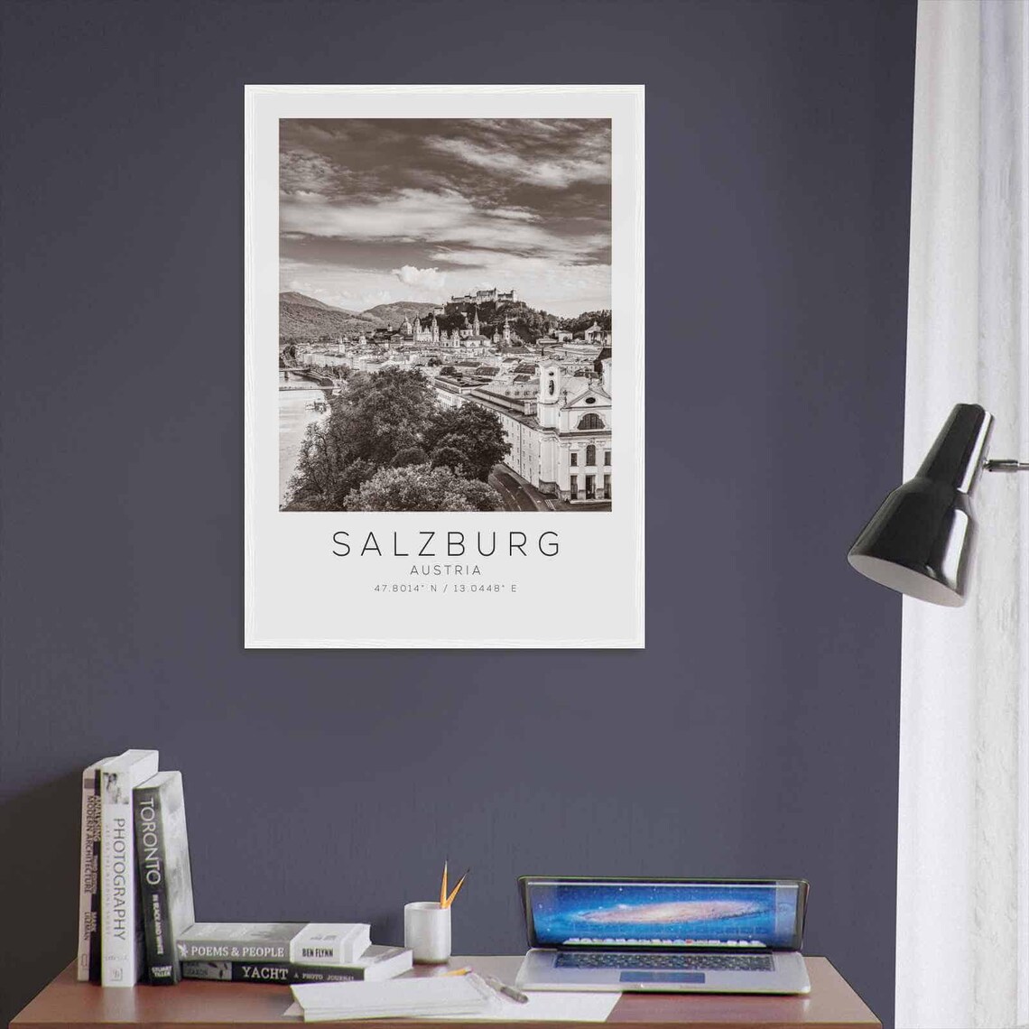 Salzburg Austria Old Town River View Black and White Travel Poster - Image 3