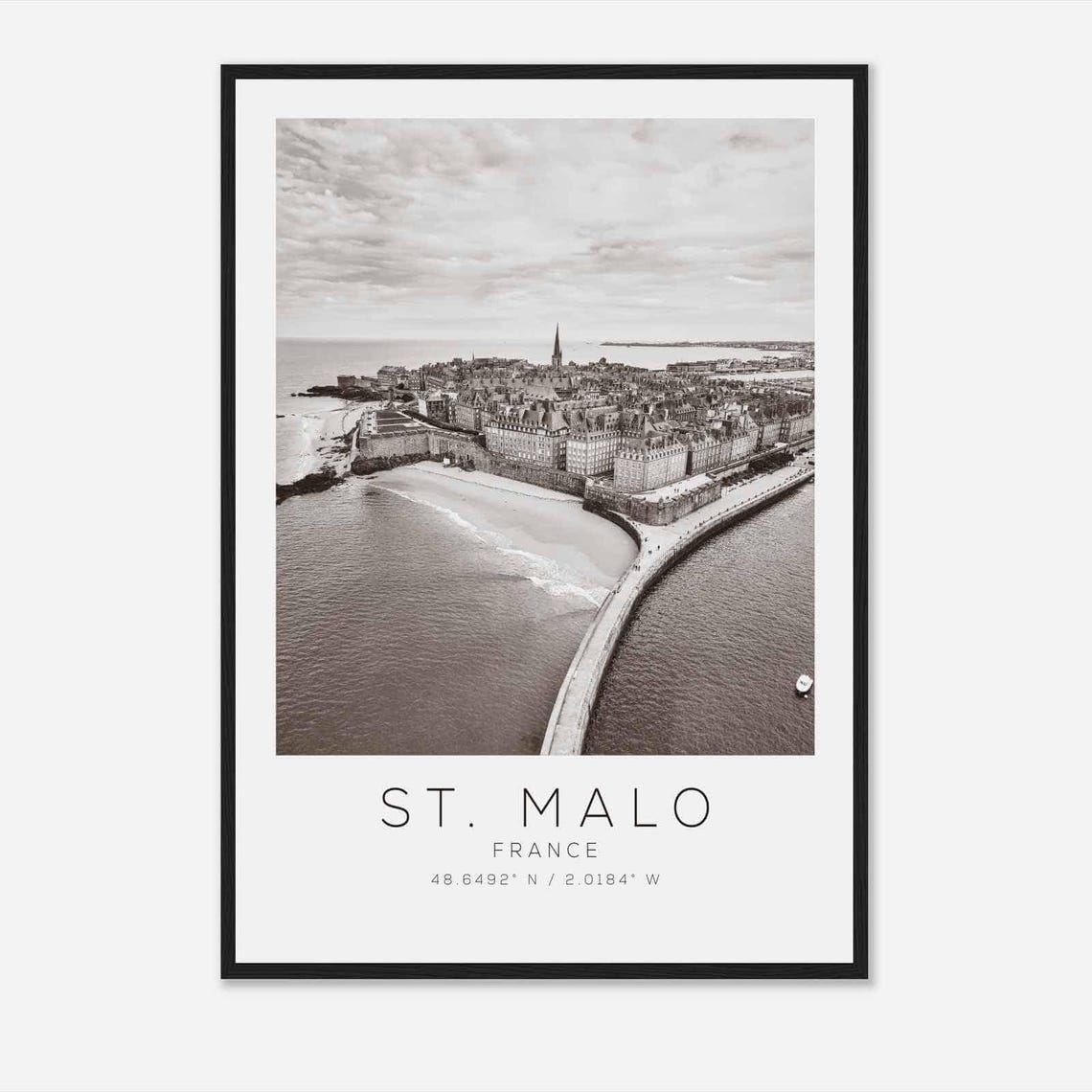 St Malo France Travel Photo Poster Bw St Malo Travel Print Minimalist Travel Poster Print