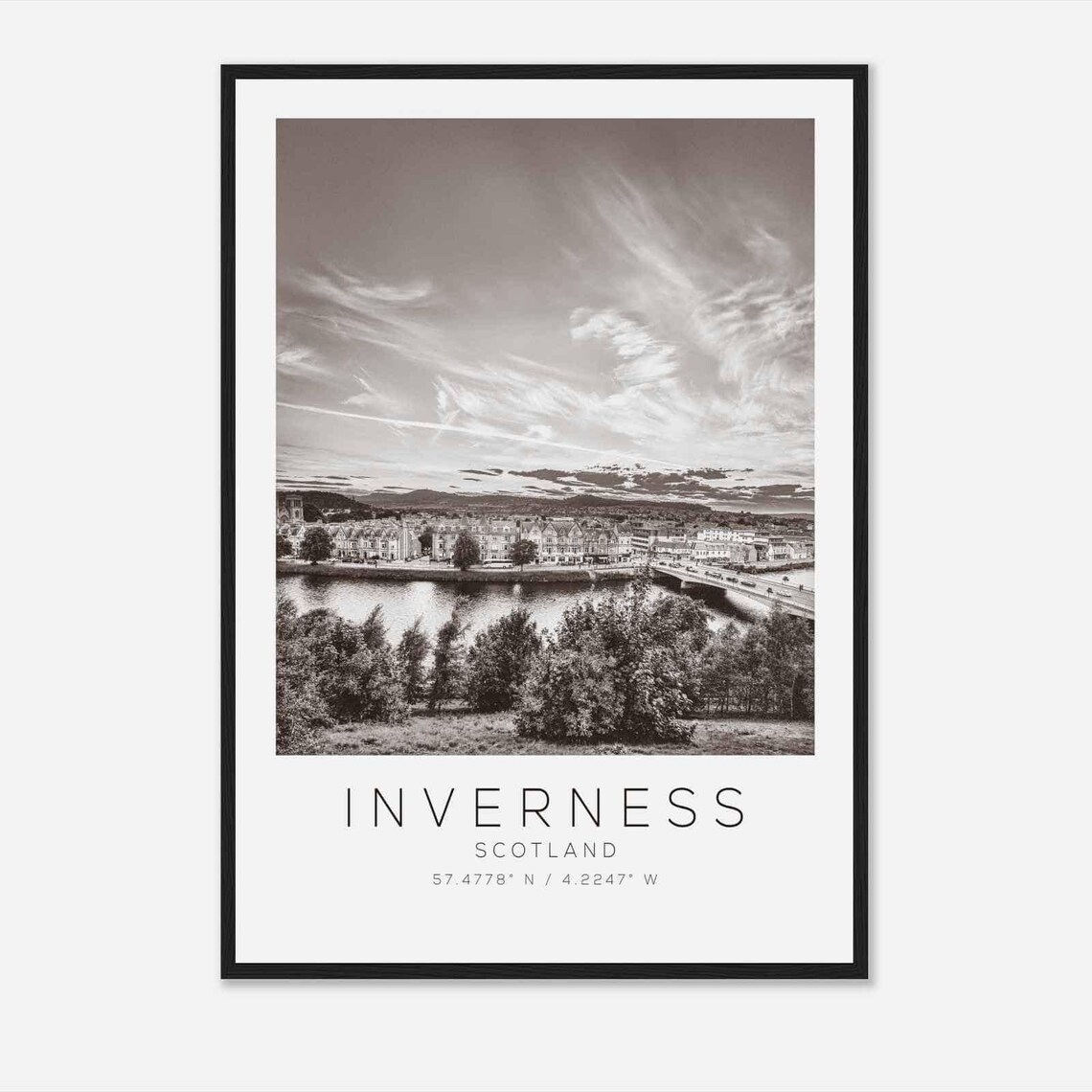 Inverness Scotland Travel Photo Poster Bw Inverness Travel Print Minimalist Travel Poster Print