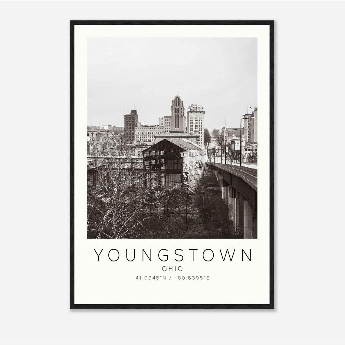 Youngstown Ohio Downtown Skyline Viaduct Historic City Travel Poster