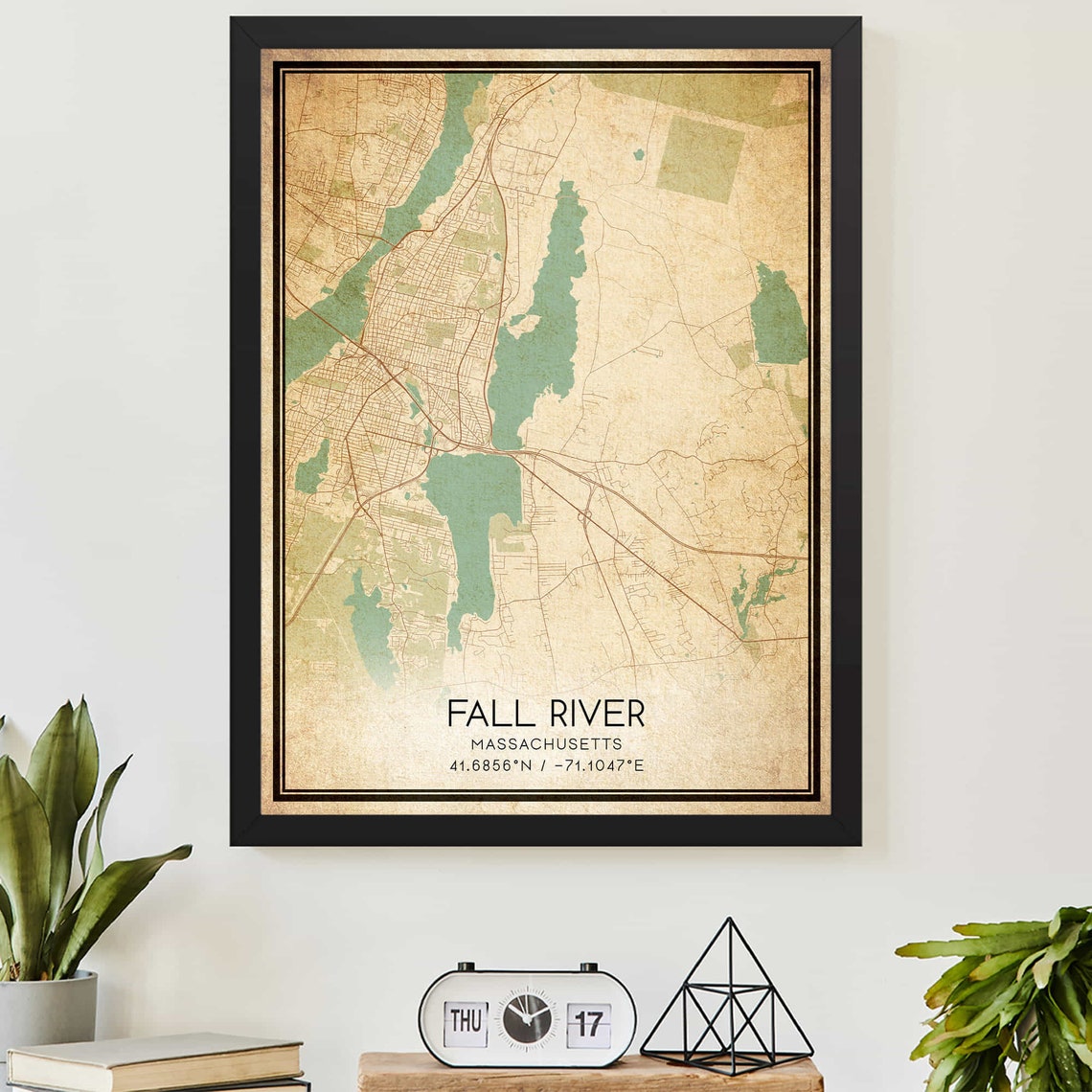 Fall River Massachusetts Vintage Map City Street Plan Decor Art Poster