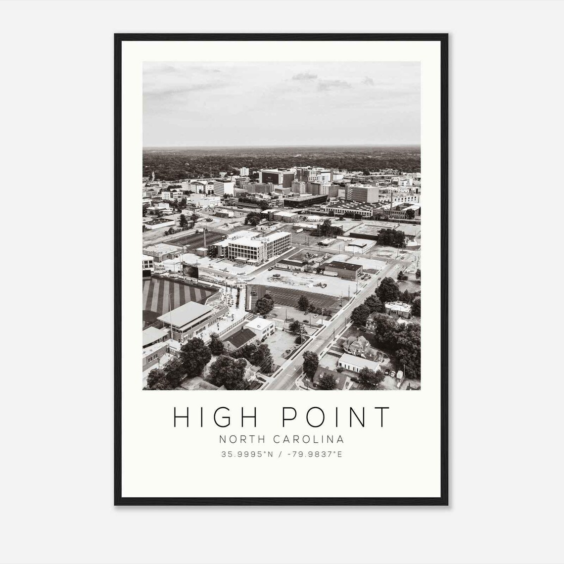 High Point North Carolina Downtown Aerial Black White Photo Poster