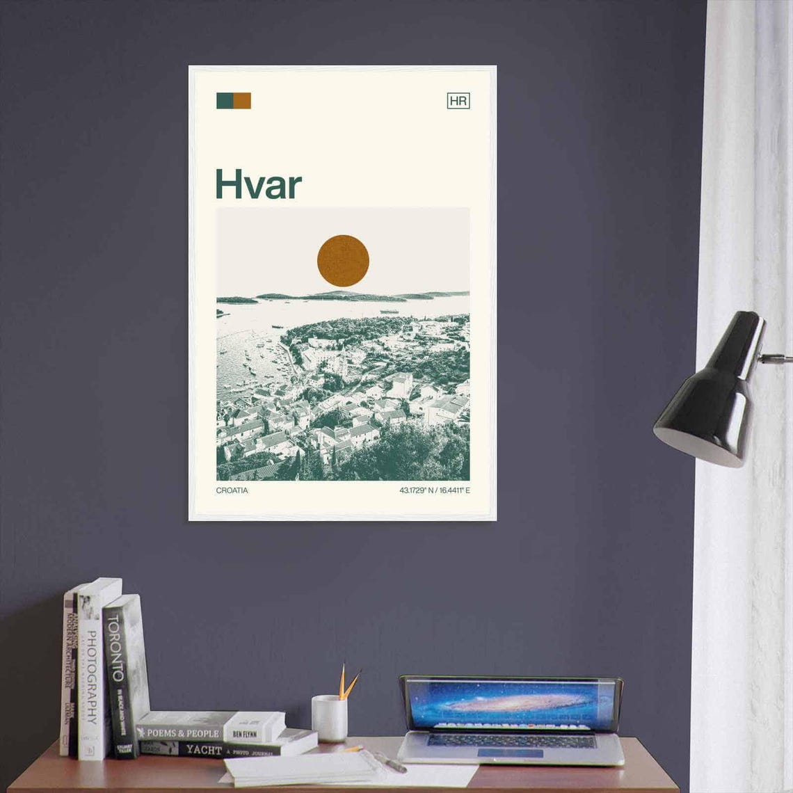 Hvar Croatia Island Harbor Old Town Aerial View Duotone Travel Poster - Image 3