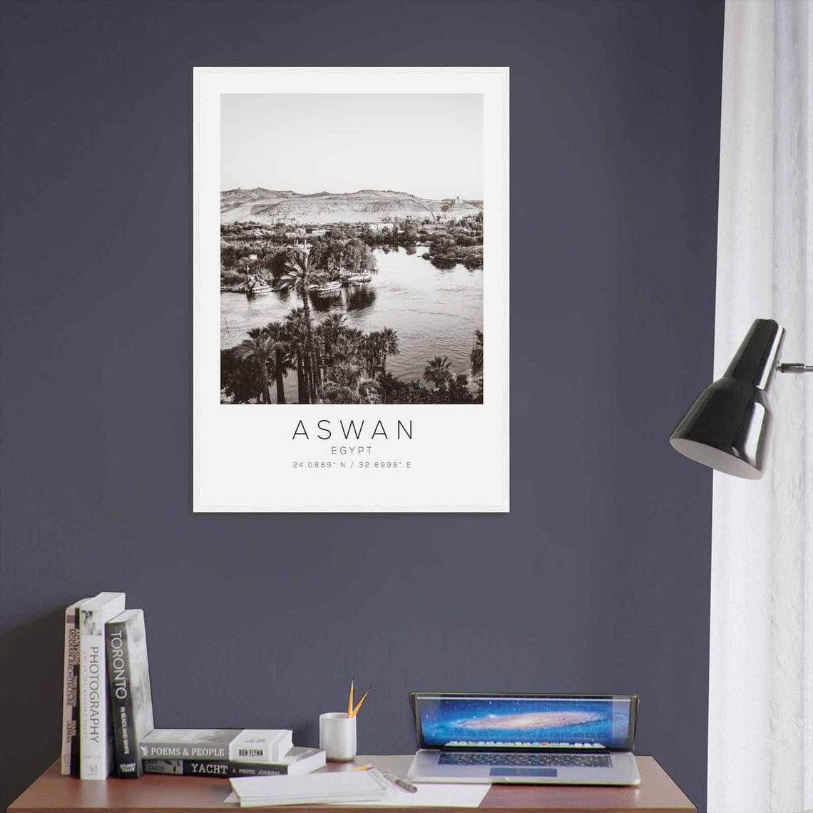 Aswan Egypt Black White Nile River Palms Scenic Travel Poster - Image 3