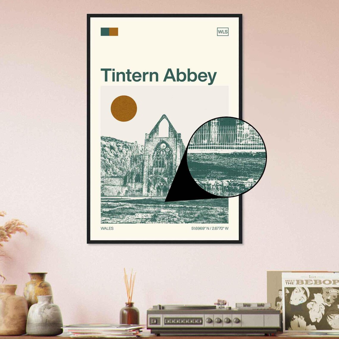 Tintern Abbey Wales Minimalist Monochrome Travel Poster - Image 4
