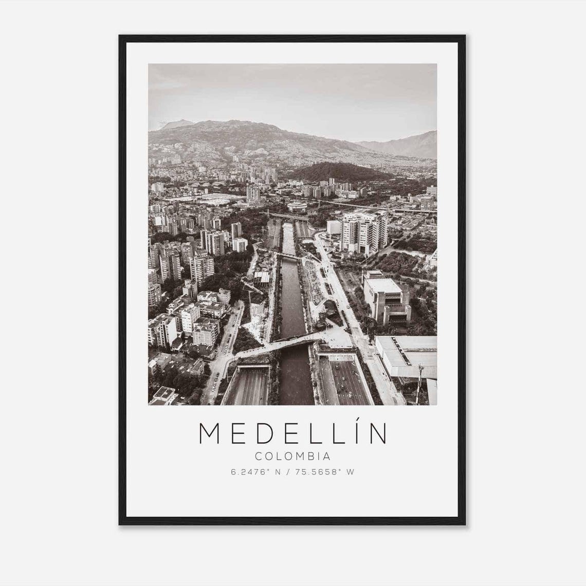 Medellin Colombia Travel Photo Poster Bw Medellin Travel Print Minimalist Travel Poster Print